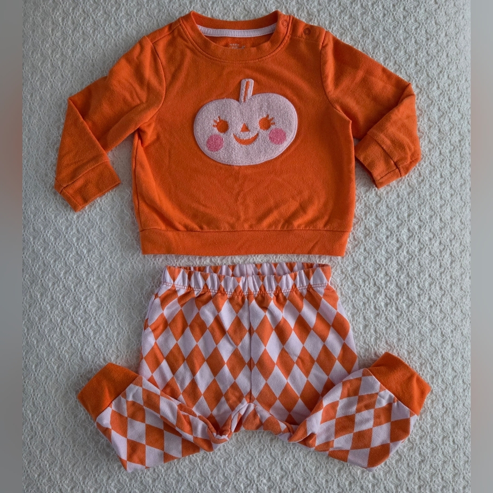 Cat & Jack Baby Girl Halloween Pumpkin Top & Pant Set 12 Months